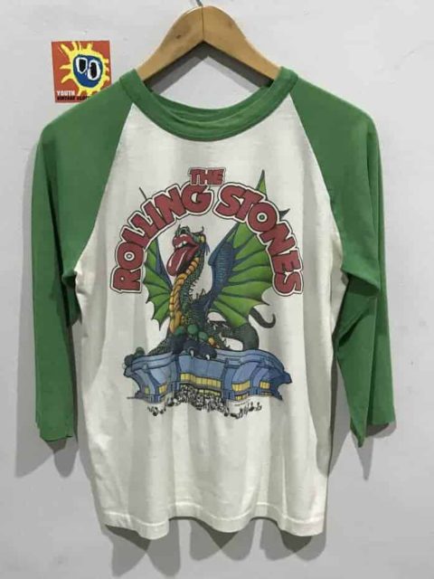 Vintage 3q Rolling Stones band naga stadium lengan hijau